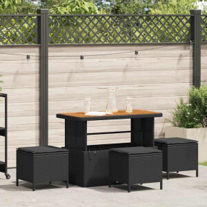 vidaXL Tuin eettafelset Zwart poly rattan