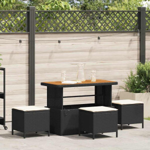 vidaXL Tuin eettafelset Zwart poly rattan