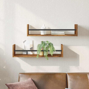 vidaXL Wandplank Wandgemonteerd 2 pcs Oudhout 60 x 16 x 14 cm