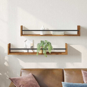 vidaXL Wandplank Wandgemonteerd 2 pcs Oudhout 80 x 16 x 14 cm