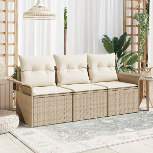 vidaXL Bankstel met kussen 3 pcs Beige en Crème poly rattan