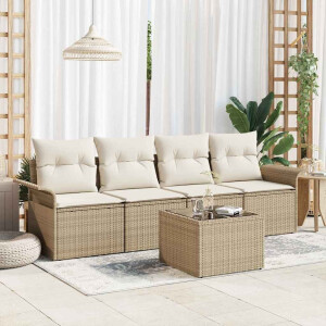 vidaXL Bankstel met kussen 5 pcs Beige poly rattan