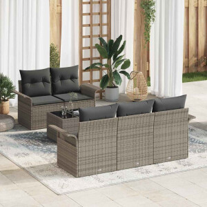 vidaXL Bankstel met kussen 6 pcs Grijs poly rattan