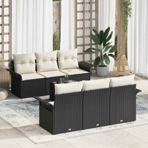 vidaXL Tuin Sofa Set met kussen 7 pcs Zwart poly rattan