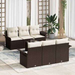 vidaXL Tuin Sofa Set met kussen 7 pcs Bruin poly rattan