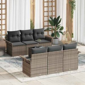 vidaXL Tuin Sofa Set met kussen 7 pcs Grijs poly rattan