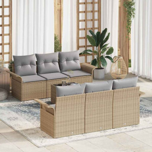 vidaXL Tuin Sofa Set met kussen 7 pcs Beige poly rattan