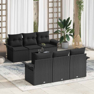 vidaXL Tuin Sofa Set met kussen 7 pcs Zwart poly rattan