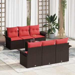 vidaXL Tuin Sofa Set met kussen 7 pcs Bruin poly rattan