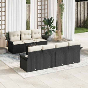 vidaXL Tuin Sofa Set met kussen 8 pcs Zwart poly rattan