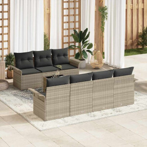 vidaXL Tuin Sofa Set met kussen 8 pcs Lichtgrijs poly rattan