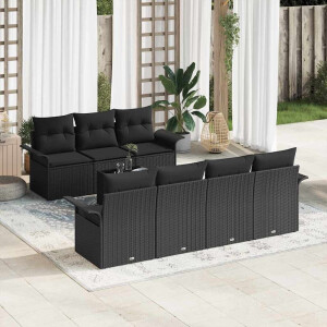 vidaXL Tuin Sofa Set met kussen 8 pcs Zwart poly rattan