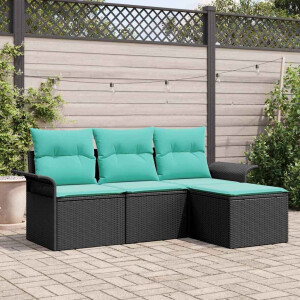 vidaXL Tuin Sofa Set met kussen 4 pcs Zwart poly rattan