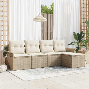 vidaXL Buitensofa met kussen 5 pcs Beige poly rattan