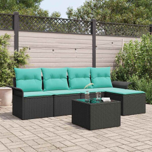 vidaXL Tuin Sofa Set met kussen 6 pcs Zwart poly rattan