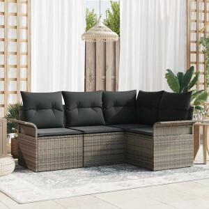vidaXL Tuin Sofa Set met kussen 4 pcs Grijs poly rattan