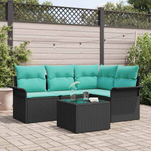 vidaXL Tuin Sofa Set met kussen 5 pcs Zwart poly rattan