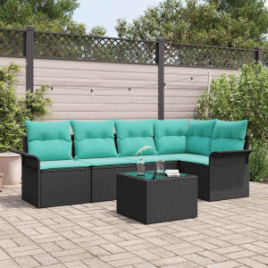 vidaXL Tuin Sofa Set met kussen 6 pcs Zwart poly rattan