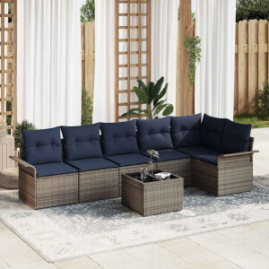 vidaXL Tuin Sofa Set met kussen 7 pcs Grijs poly rattan