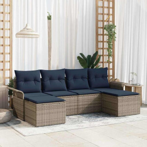 vidaXL Tuin Sofa Set met kussen 6 pcs Grijs poly rattan