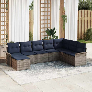 vidaXL Tuin Sofa Set met kussen 8 pcs Grijs poly rattan