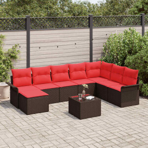 vidaXL Tuin Sofa Set met kussen 9 pcs Bruin poly rattan