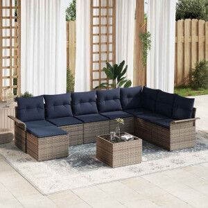 vidaXL Tuin Sofa Set met kussen 9 pcs Grijs poly rattan