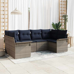 vidaXL Tuin Sofa Set met kussen 6 pcs Grijs poly rattan