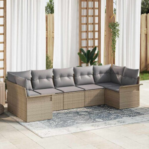 vidaXL Tuin Sofa Set met kussen 7 pcs Beige poly rattan