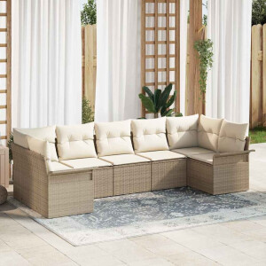 vidaXL Tuin Sofa Set met kussen 7 pcs Beige Poly riet