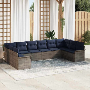 vidaXL Tuin Sofa Set met kussen 10 pcs Grijs poly rattan