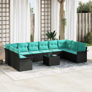 vidaXL Tuin Sofa Set met kussen 11 pcs Zwart Poly riet