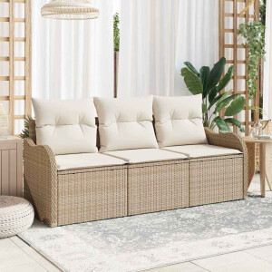 vidaXL Tuin Sofa Set met kussen 3 pcs Beige poly rattan