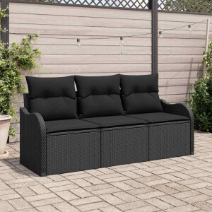 vidaXL Tuin Sofa Set met kussen 3 pcs Zwart poly rattan