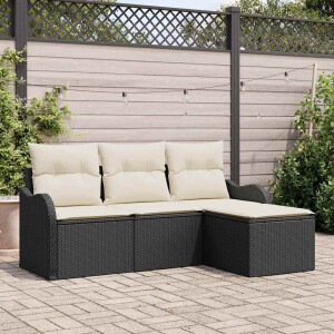 vidaXL Tuin Sofa Set met kussen 4 pcs Zwart Poly riet