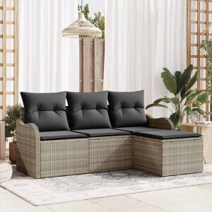 vidaXL Tuin Sofa Set met kussen 4 pcs Lichtgrijs Poly riet