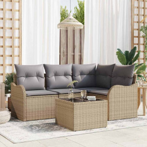 vidaXL Tuin Sofa Set met kussen 5 pcs Beige Poly riet
