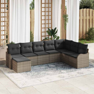 vidaXL Tuin Sofa Set met kussen 8 pcs Grijs Poly riet