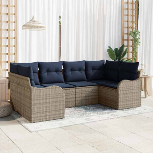 vidaXL Bankstel 6 st Grijs [Synthetisch]: Poly Rattan