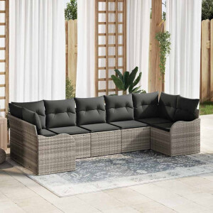 vidaXL Tuin Sofa Set met kussen 7 pcs Lichtgrijs Poly riet