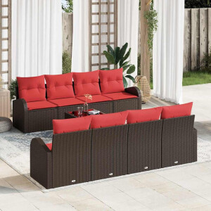 vidaXL Bankstel 9 pcs Bruin en Rood Polyester