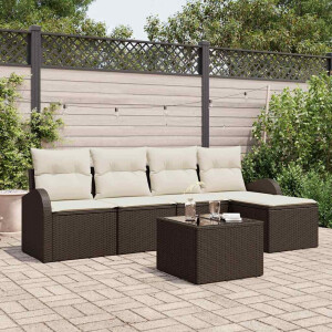 vidaXL Tuin Sofa Set met kussen 6 pcs Bruin Poly riet