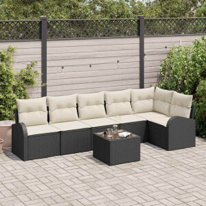 vidaXL Tuin Sofa Set met kussen 7 pcs Zwart Poly riet