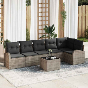 vidaXL Tuin Sofa Set met kussen 7 pcs Grijs Poly riet