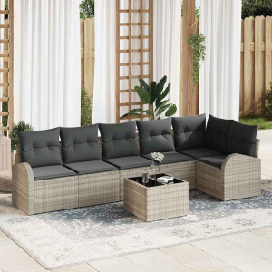 vidaXL Tuin Sofa Set met kussen 7 pcs Lichtgrijs Poly riet