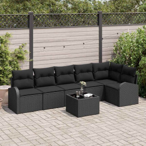 vidaXL Tuin Sofa Set met kussen 7 pcs Zwart Poly riet