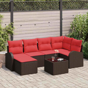 vidaXL Tuin Sofa Set met kussen 7 pcs Bruin Poly Rattan