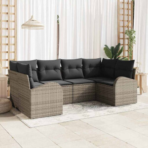 vidaXL Tuin Sofa Set met kussen 6 pcs Grijs Poly Rattan