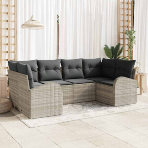 vidaXL Tuin Sofa Set met kussen 6 pcs Lichtgrijs Poly Rattan