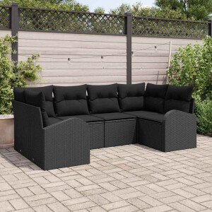 vidaXL Tuin Sofa Set met kussen 6 pcs Zwart Poly Rattan